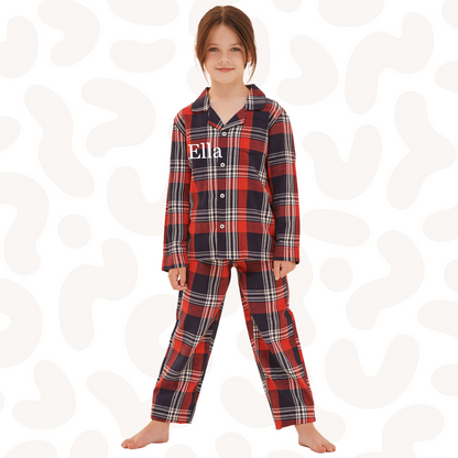 Personalised Tartan Christmas Lounge Set with Embroidery- Kids