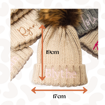 Kids Pom Pom bobble hat unisex faux fur bobble knitted personalised