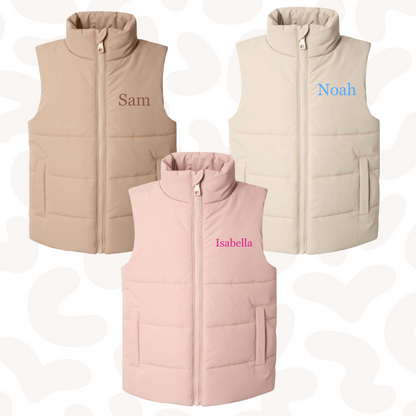 Kids padded Gilets - embroidered with name